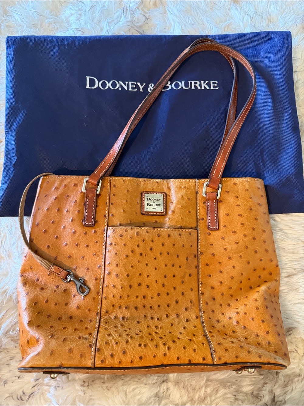 Vintage Dooney & Bourke Cognac Ostrich hamptons Leather Tote handbag shoulder